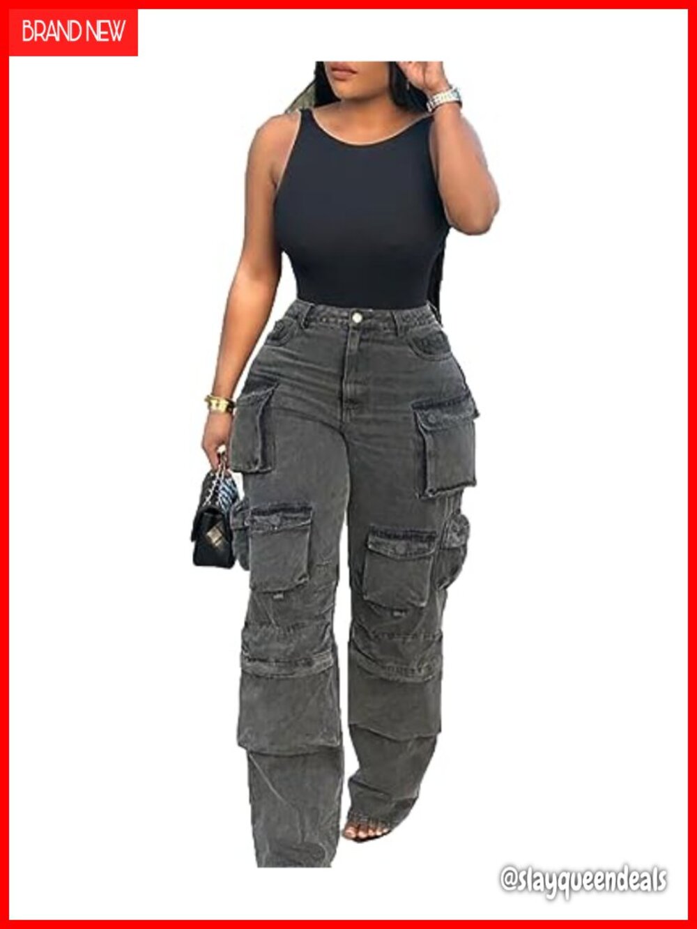 High Waist Wide Leg Cargo Jeans Baggy Y2K Streetwear Stretch Denim